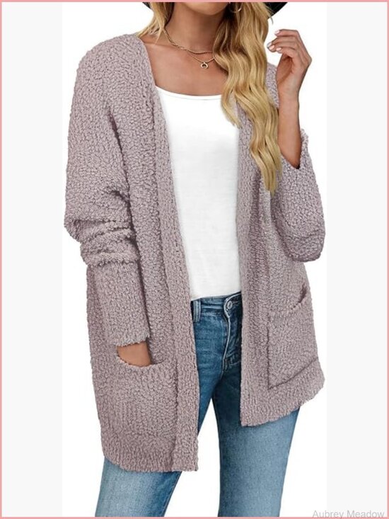 Sweaters - Fuzzy Knit Open Front Cardigan Blanket Sweater Long
